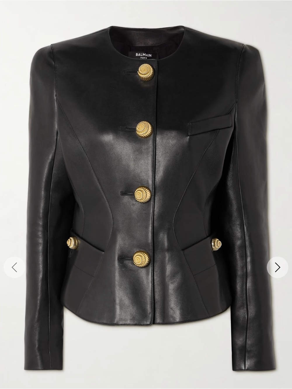 Balmain Black Leather Jacket with Gold Buttons